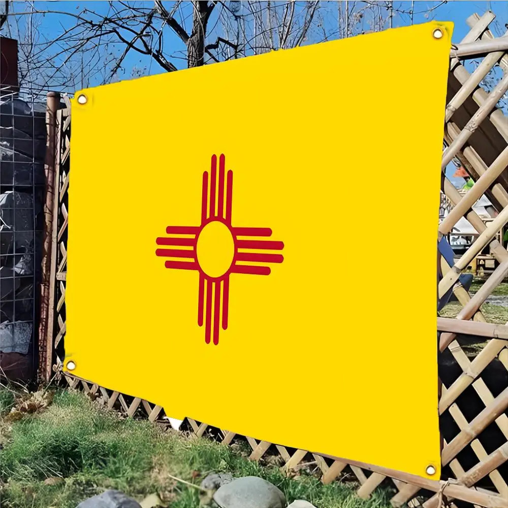 state N-New Mexico Zia Sun Flags Edgeless four-ring hanging decor indoor outdoor compatible easy for hanging display