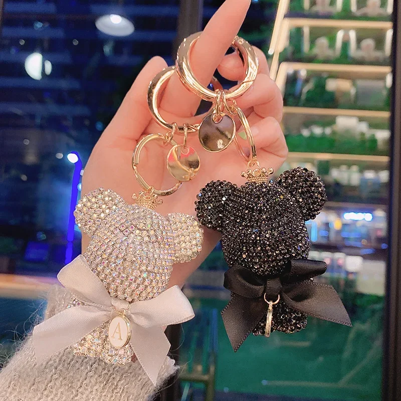 

Cute Glitter Bear Keychain Personalized Bowknot Cartoon Doll Keyring Creative Keys Chain Wholesale for Car Key Women Bag Pendant