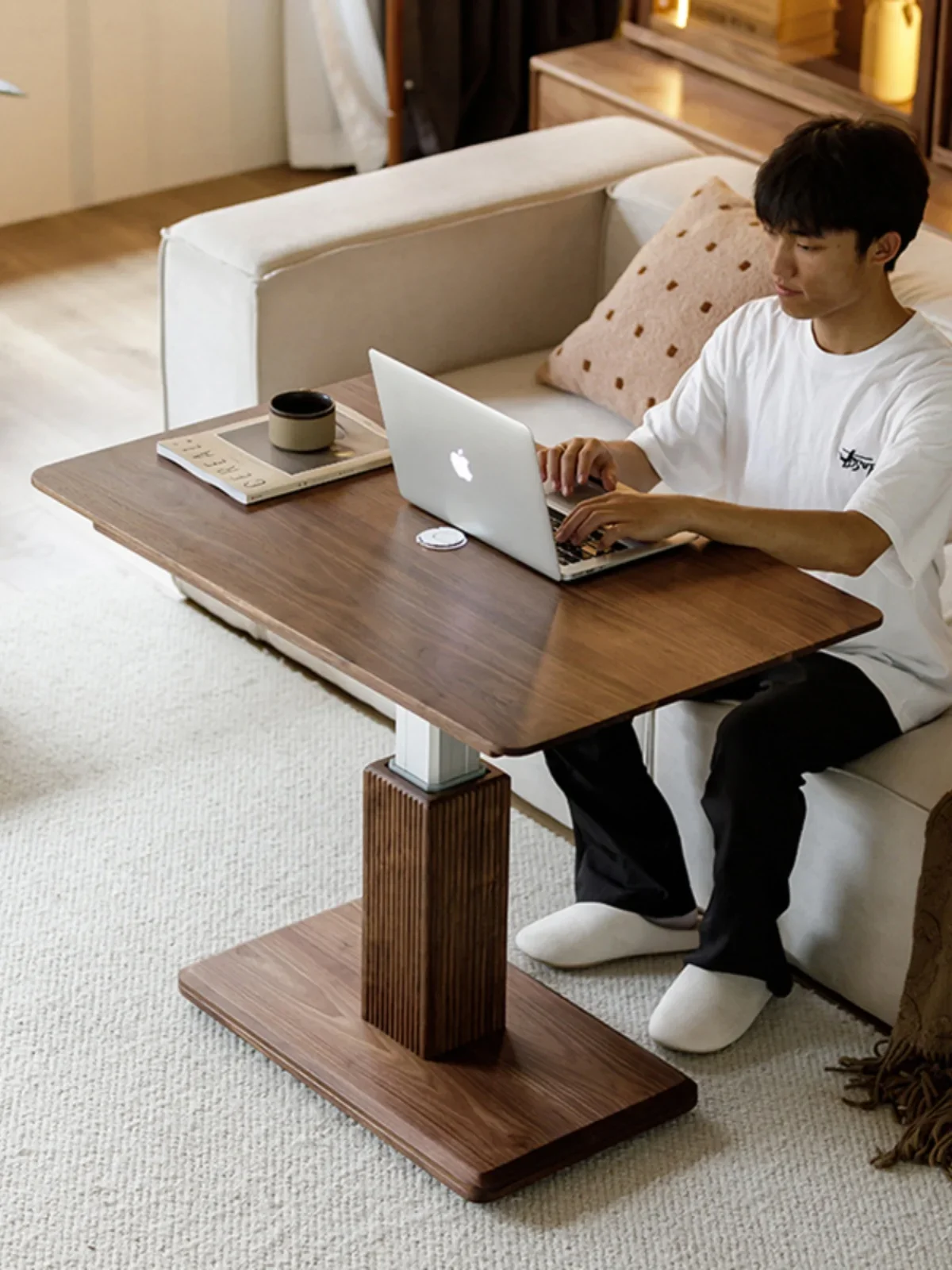 North American black walnut 360 degree rotating mobile lifting coffee table study desk balcony tea table desk