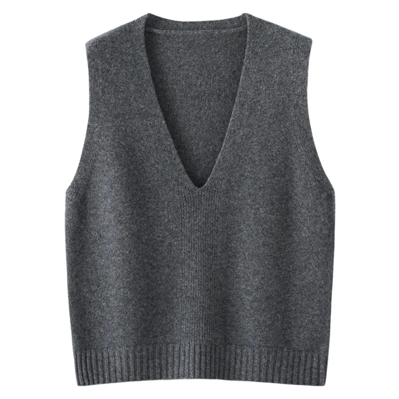 

% Wool Large Knitted Vest Women, Autumn And Winter Layering, Solid Color Sweater Vest, Loose And Casual