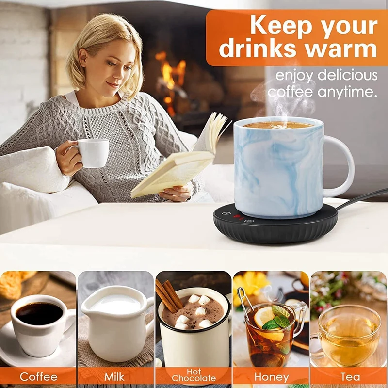 1 Pcs Cup Warmer Coffee Mug Warmer 8H Auto Shut Off 1-12H Timer Candle Wax Warmer, 2 Temp Setting 122/140℉ Black US Plug