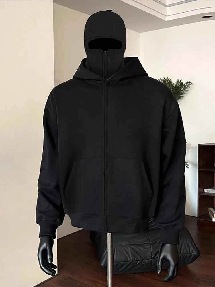 

Bla Fce Lined Hooded Open Cardigan Sweatirt Men's Heavyweight Autumn Winter Warm Windproof Jaet Double Cap Bandit Sle