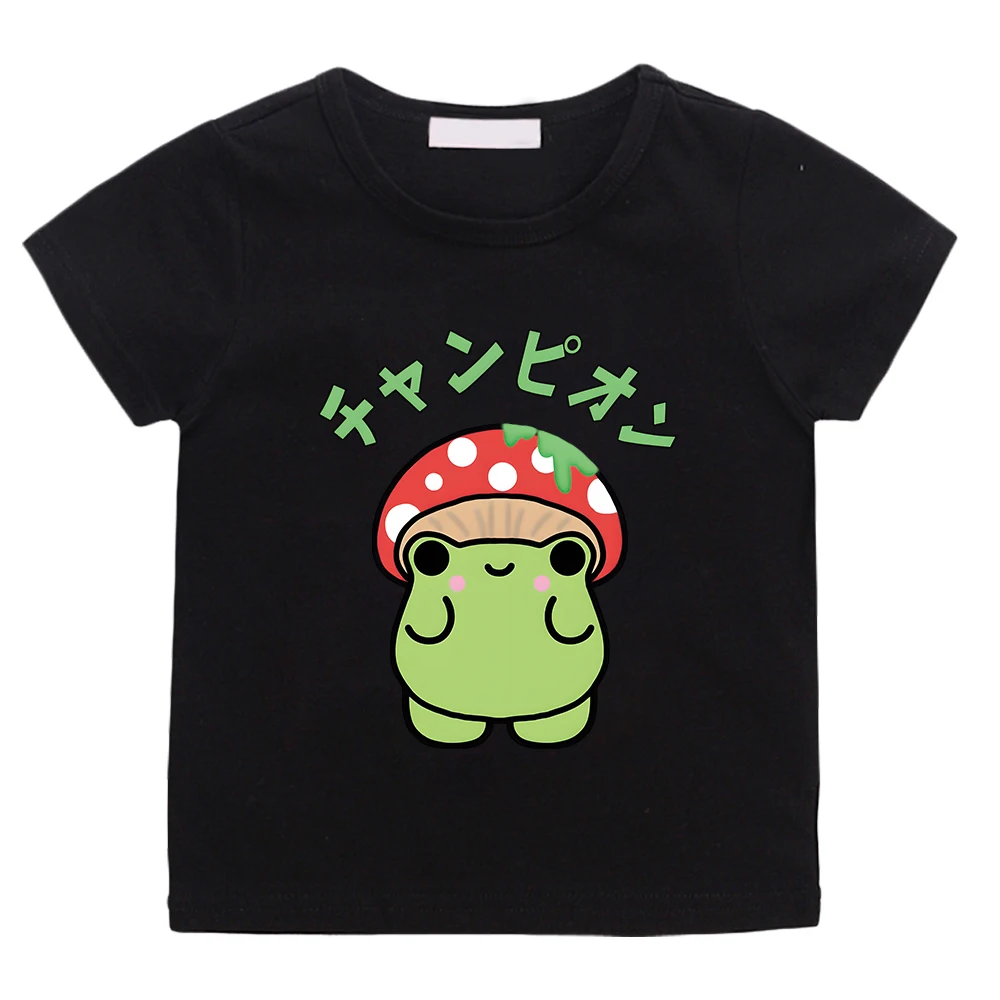 Cute Wearing Mushrooms Print Shirt Frog Short T-Shirts for Girls Kids Short Sleeve 100% Cotton T Shirt  Boys Summer Casual Tees