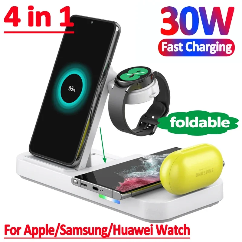 30W Fast Wireless Charger Stand For Apple Watch 8 7 Samsung 5 Pro 4 Huawei iPhone 14 13 12 Pro Max AirPods Pro Charging Station