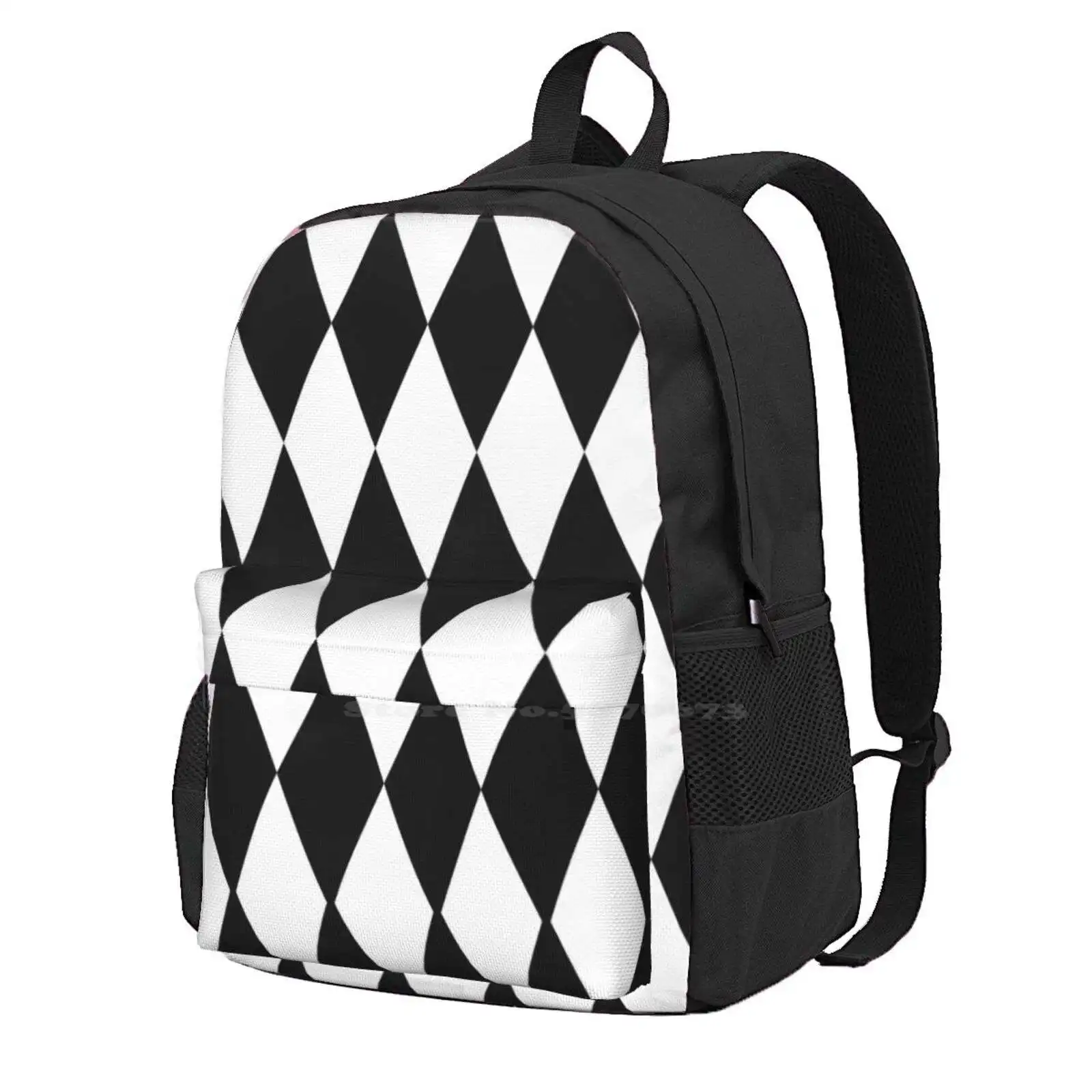 

Fabric Balck White Colors Hot Sale Backpack Fashion Bags Clown Circus Carnival Pattern 15 Different Halequin Black And White