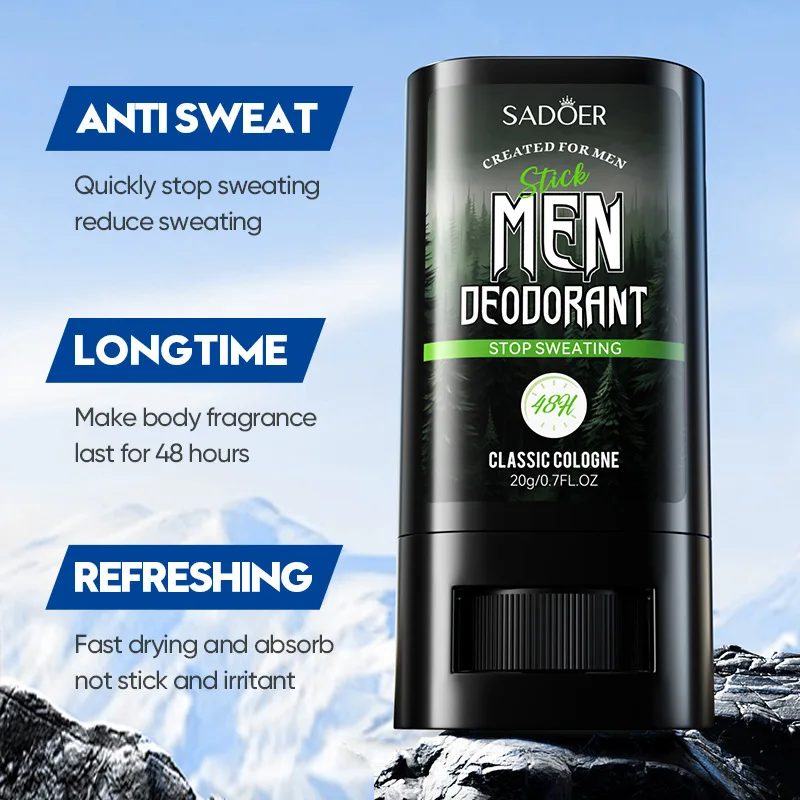 SADOER Men's Anti Sweating Cream Stick Deodorizing Fast Drying Retain Scent Refreshing Body Wrist Odor Anti Sweat Creams for Men