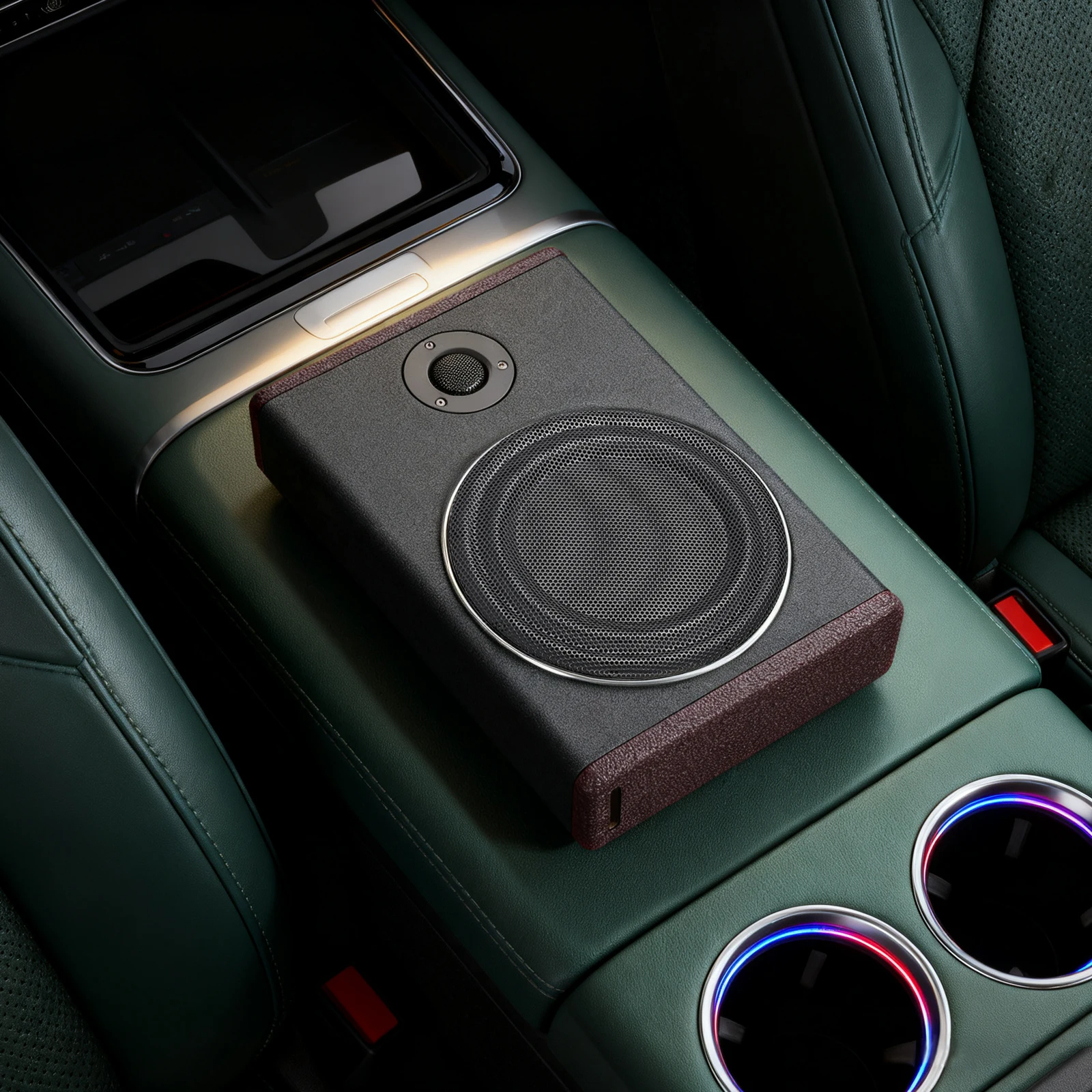 Untersitz-Auto-Subwoofer 37x25x7,5cm, 600W Max Aktiver Subwoofer mit Hoch-/Niederpegel-Eingang, für Auto-Audio