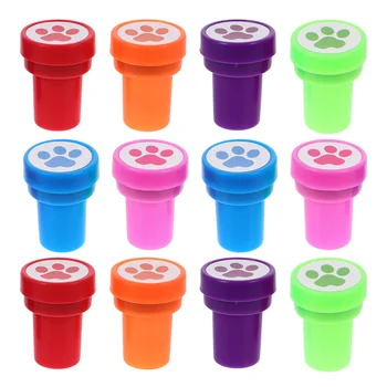 12 Pcs Dog Paw Small Seal Stamp Kids Adorable Stamps Plastic Ink for Suite Child