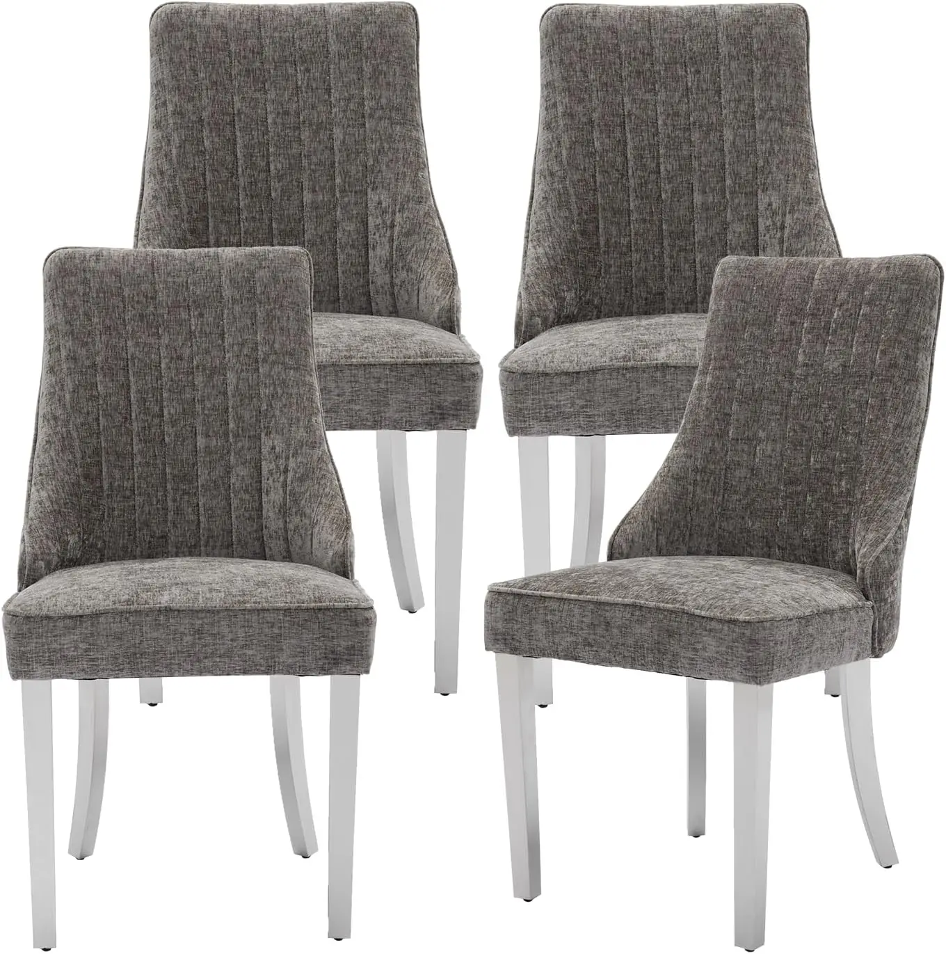 

Chenille 4 Set Dining Chairs Grey Upholstered Side Chair with Silver Stainless Legs Modern Upholstered Kitchen Chair with Reboun