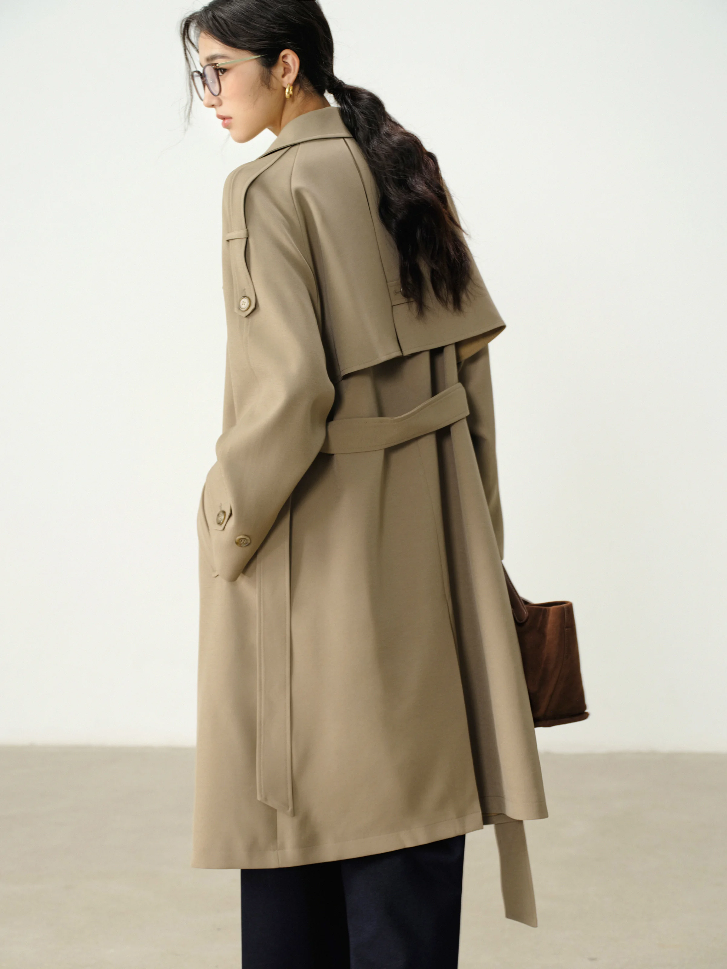 Autumn Double-Breasted Trench Women Vintage Lapel Long Outerwear Casual Chic Fall Fashion Coat for Elegant and Versatile Outfit