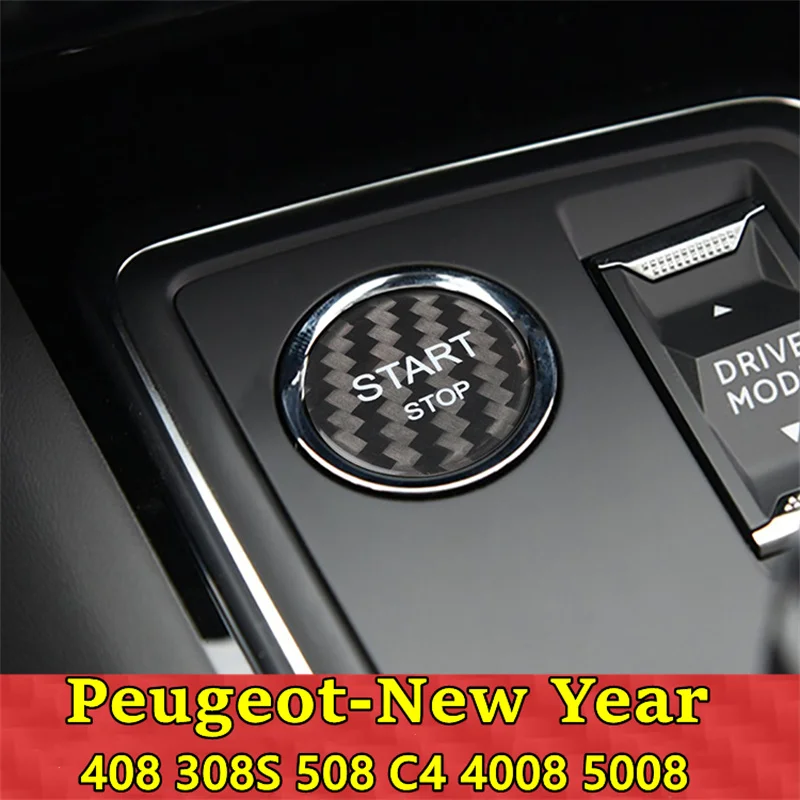 

Car Engine Start Stop Button Cover Real Carbon Fiber Sticker For Peugeot 408 308S 508 C4 4008 5008