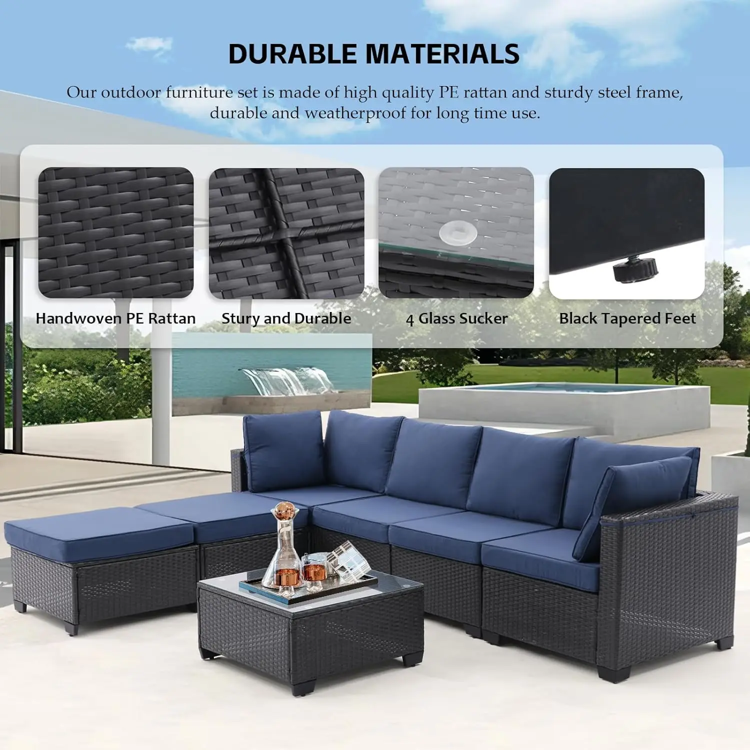 7 Pieces Conversation Set Outdoor Patio Furniture Sofa Set, All-Weather Rattan  Sofa with Ottoman, Cushion, Dining Table