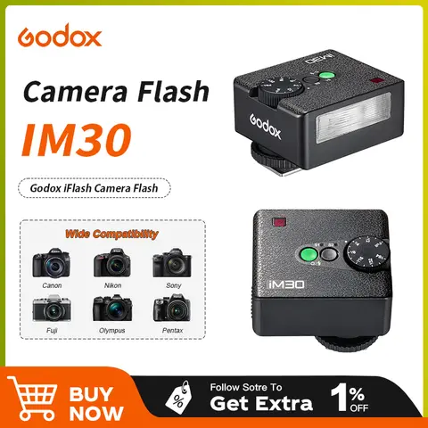 Godox iM30 Camera Flash Light Portable Pocket Mini Lights for Canon Fuji f1 Sony ZV1 ZVE10 Nikon Panasonic Olympus SLR Cameras