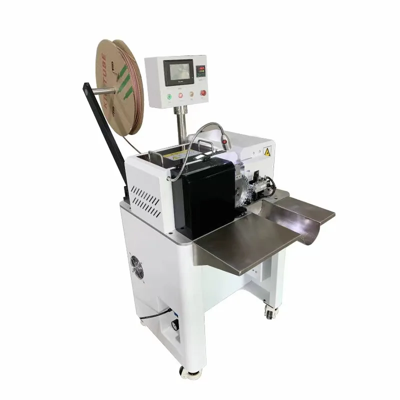 On-line printing, numbering machine, automatic threading and shrinking machine, cutting, casing cutting and shrinking machine,