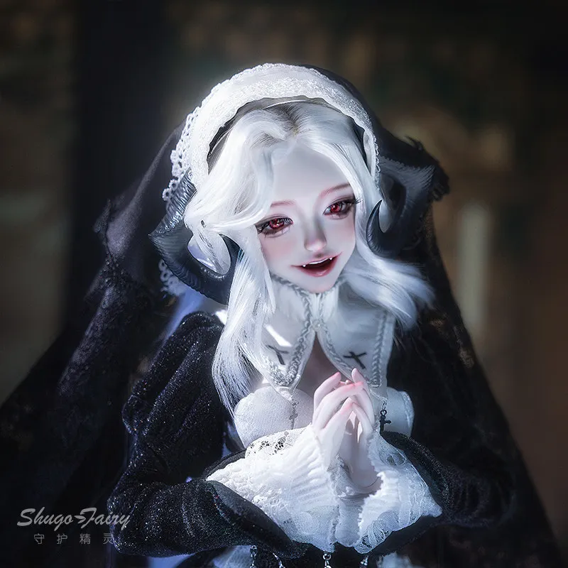 Shugo Fairy Authentische 1/4-Skala Weibliche BJD-Puppe Handbemalte Teufelshörner im Nonnen-Stil Kugelgelenk-Sammelpuppe für Sammler