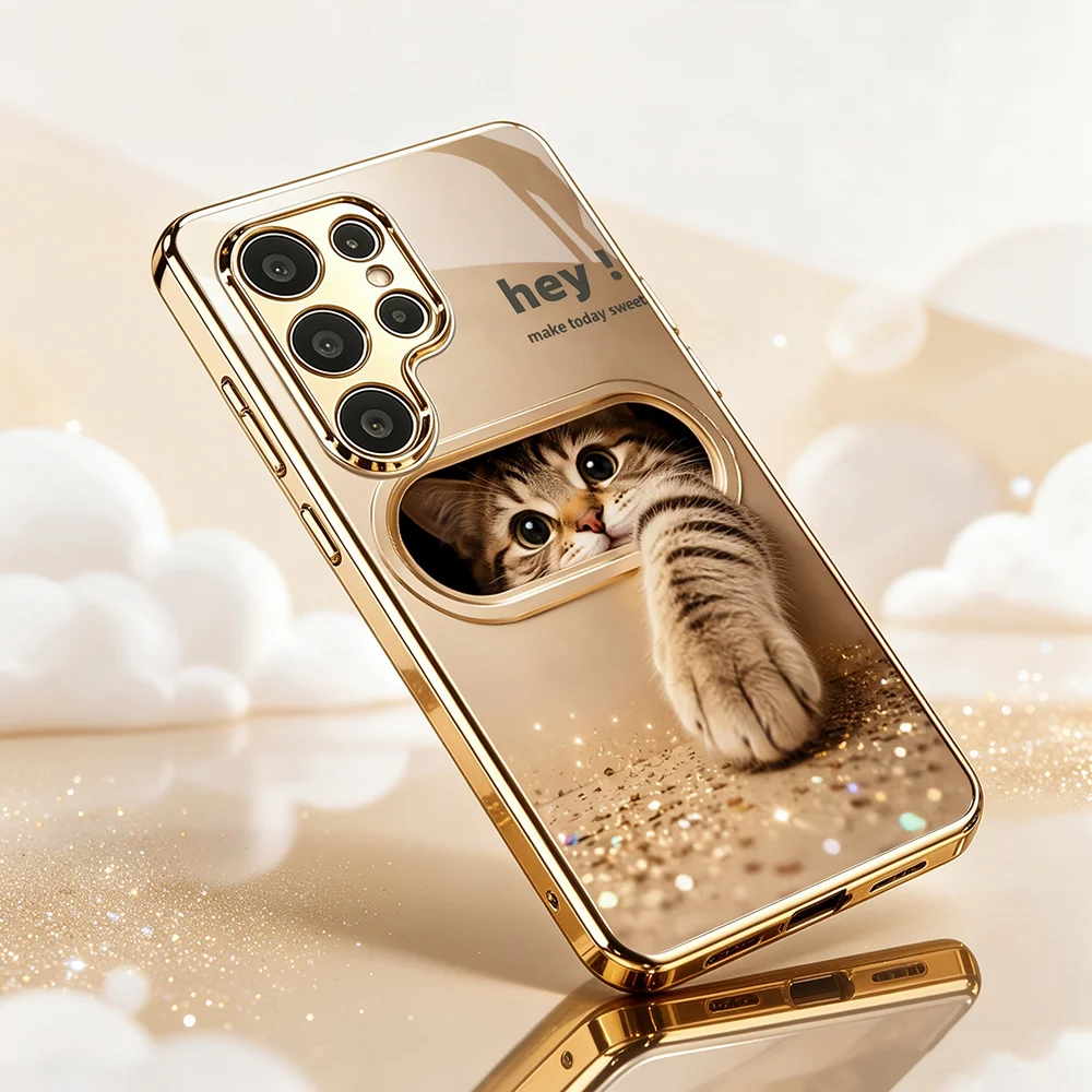 Cute clever little cat s26 ultra case s25 ultra case Glass phone case for Samsung Galaxy s26/s25/s24/s23/s22/s21 Ultra FE Plus