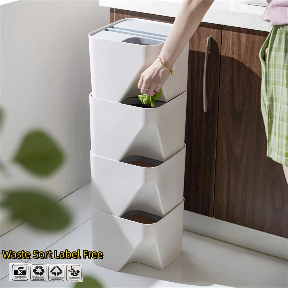 Stackable Classified Trash Can with Lid Simple Dry Wet Plastic Recycle Bin Home Wastebasket Kitchen Bathroom Accessories