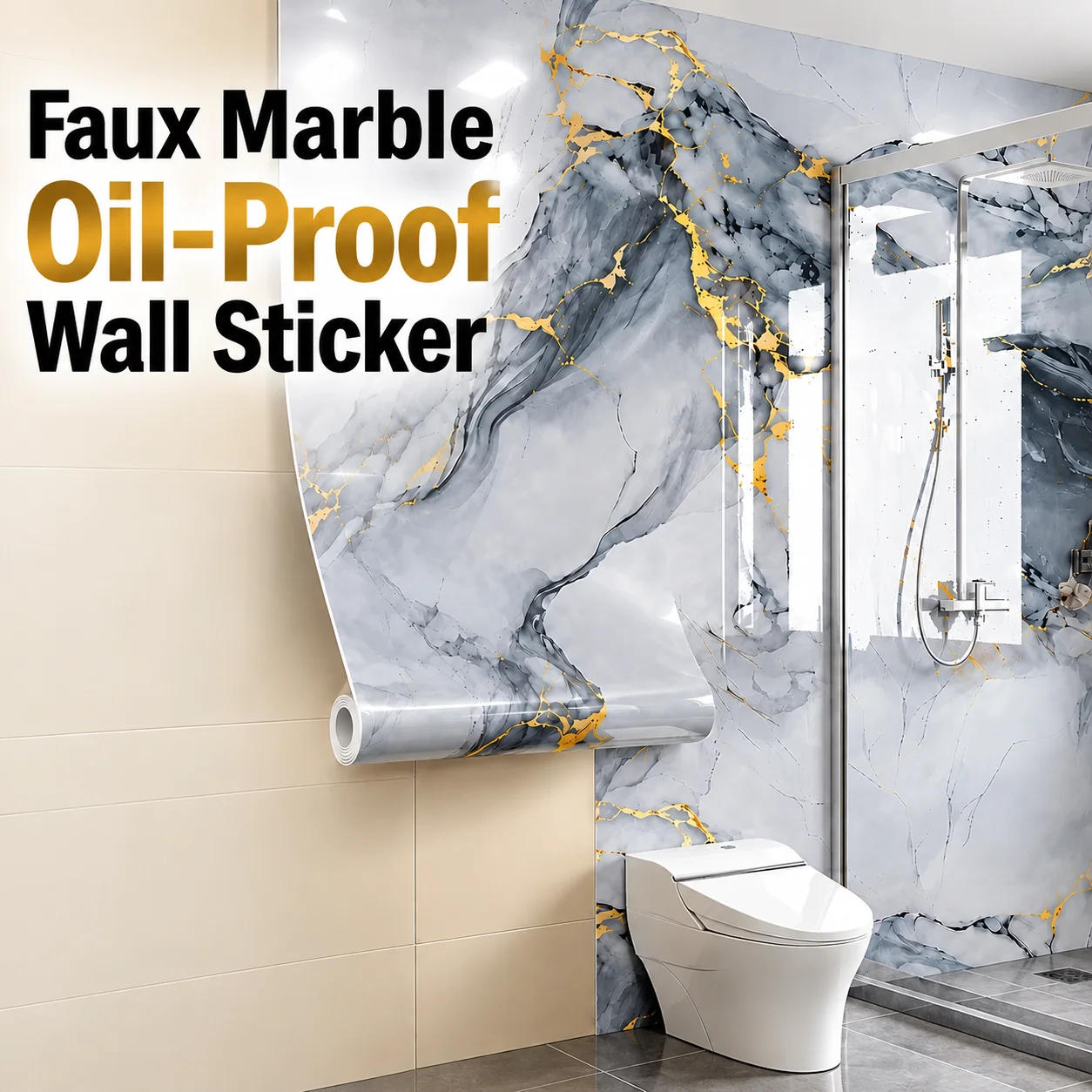Self-Adhesive Marble Wallpaper Waterproof And Oil-Proof Vinyl Wallpaper Suitable For Kitchen Countertop And Wall Decoration.