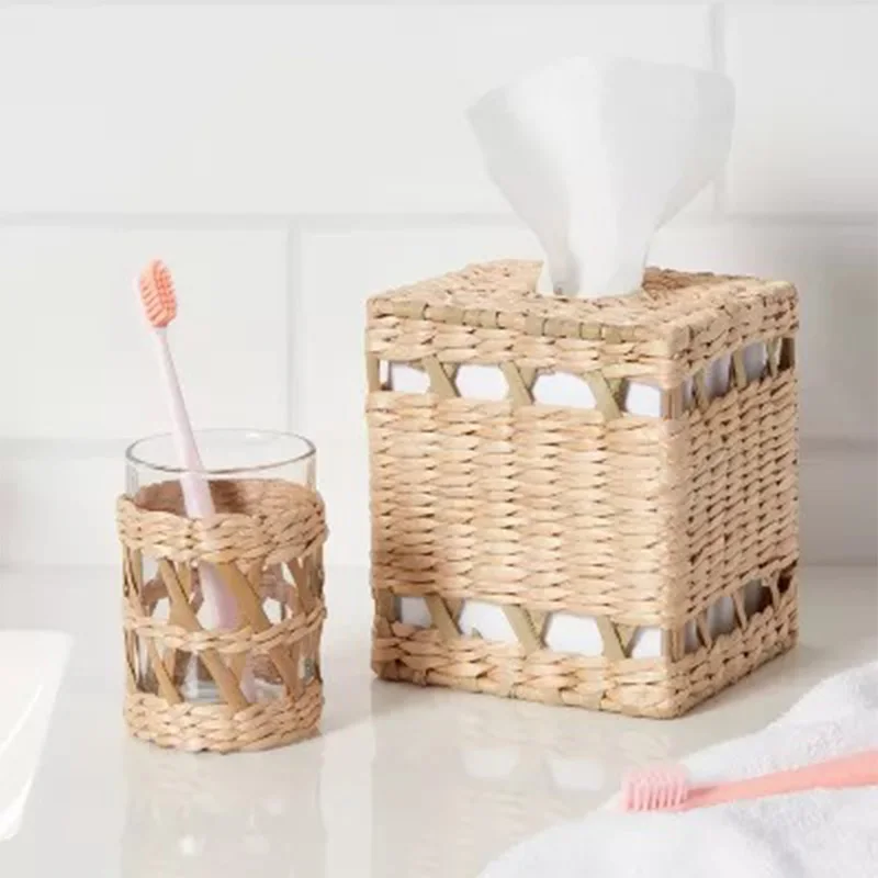 

Modern Home Woven Rattan Tissue Storage Box Made Of Natural Materials Container Cover Home Living Room Table Decoration