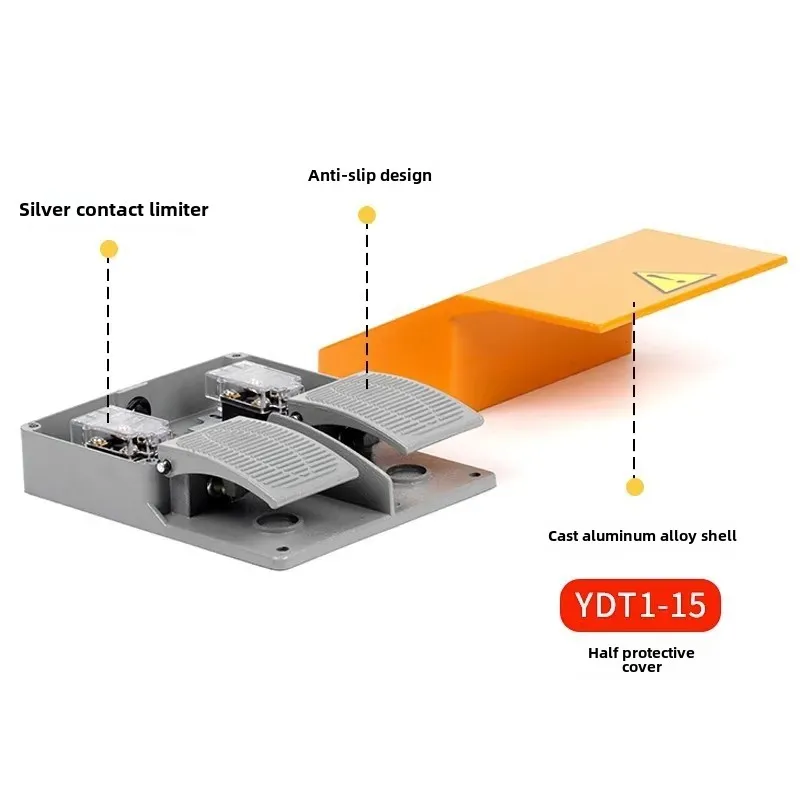 YDT1 Series Double Tap Foot Switch Thickened Aluminum Shell Dual Contact Foot Switch Silver Touchpoint Anti-Slip Foot Step Switc