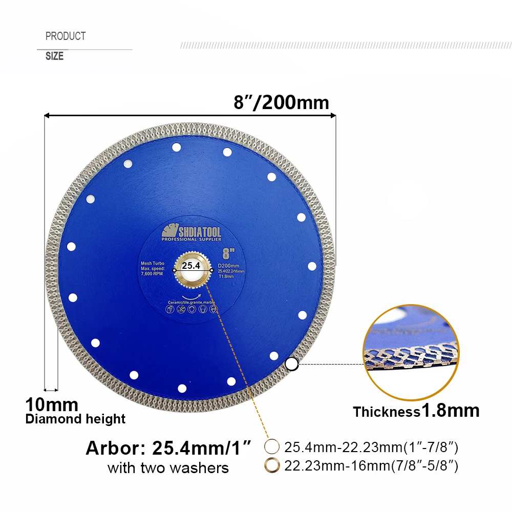 SHDIATOOL 1 pz Dia 8 "/200mm lama per sega diamantata sega circolare disco da taglio diamantato taglierina per piastrelle in marmo piastra tagliata in porcellana ceramica