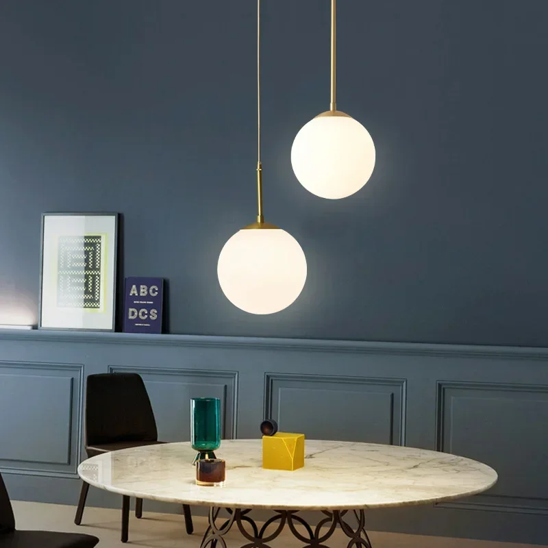 LED Glass Ball Pendant Lamp Nordic Chandelier Lights Home Indoor Dining Room Restaurant Bar Table Decor Hanging Suspension Lamp