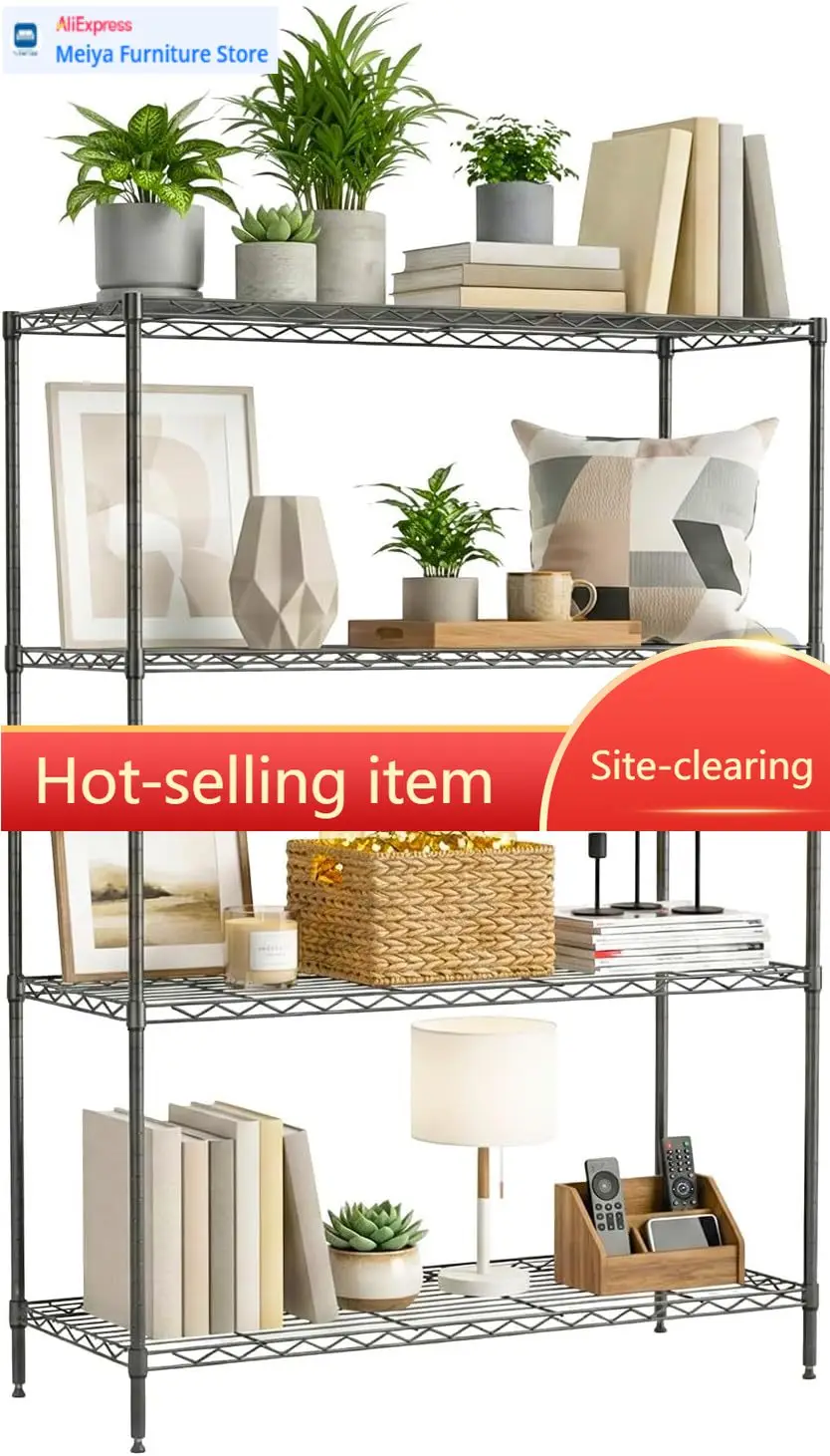 Heavy Duty Metal Wire Shelving Unit Adjustable Storage Shelves For Garage Kitchen Pantry With Leveling Feet Black