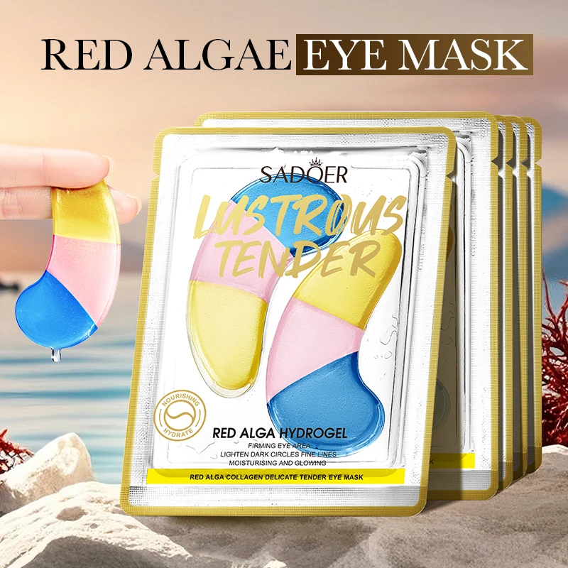 

5/10 пар гидрогелевая маска для глаз SADOER с красной водой, против темных кругов, мешки для глаз, укрепляющие морщины, увлажняющие пластыри из морских водорослей
