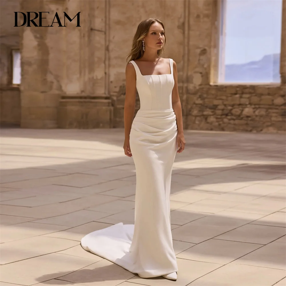 DREAM Classic Pleat Mermaid Wedding Dress 2025 Square Collar Spaghetti Straps Open Back Bridal Gown Vestidos De Noiva Customized