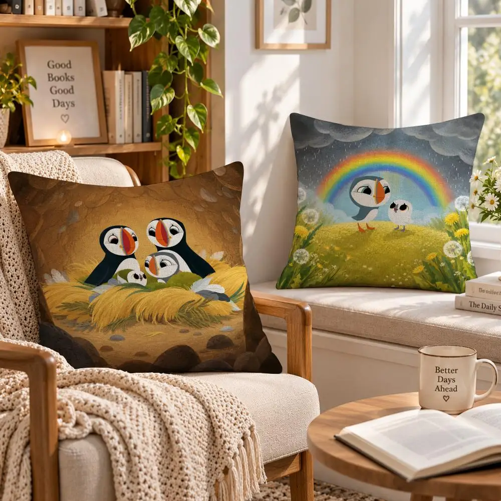 Cartoon Kids P-Puffin Rock Cushion Cover Soft Short Cover Washable Sofa Bed Dorm Garden Home Office Chair Decor