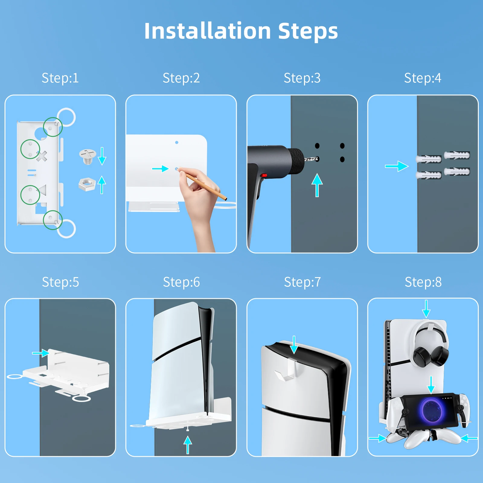 STORM SYRM All-in-One Wall Mount Bracket For PS5 console and Portal handhelds etc. JYS-P5213