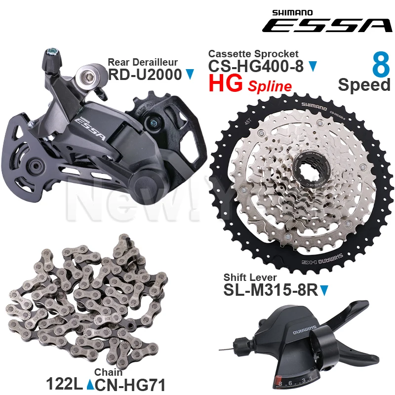 shimano-essa-8-vitesses-groupe-derailleur-arriere-rd-u2000-cs-hg400-8-45t-manette-de-vitesse-sl-m315-8r-et-cn-hg71-pieces-d'origine