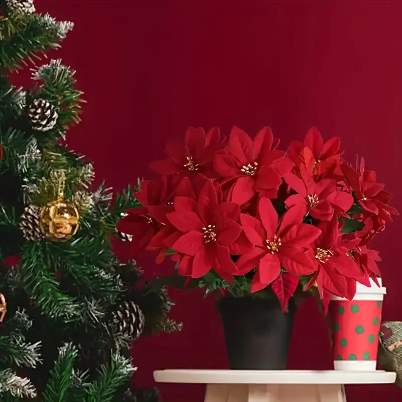 1/3/5 قطعة عيد الميلاد الزهور الاصطناعية باقة البونسيتة الحمراء 2025 شجرة عيد الميلاد حلي معلقة عيد الميلاد السنة الجديدة ديكور المنزل
