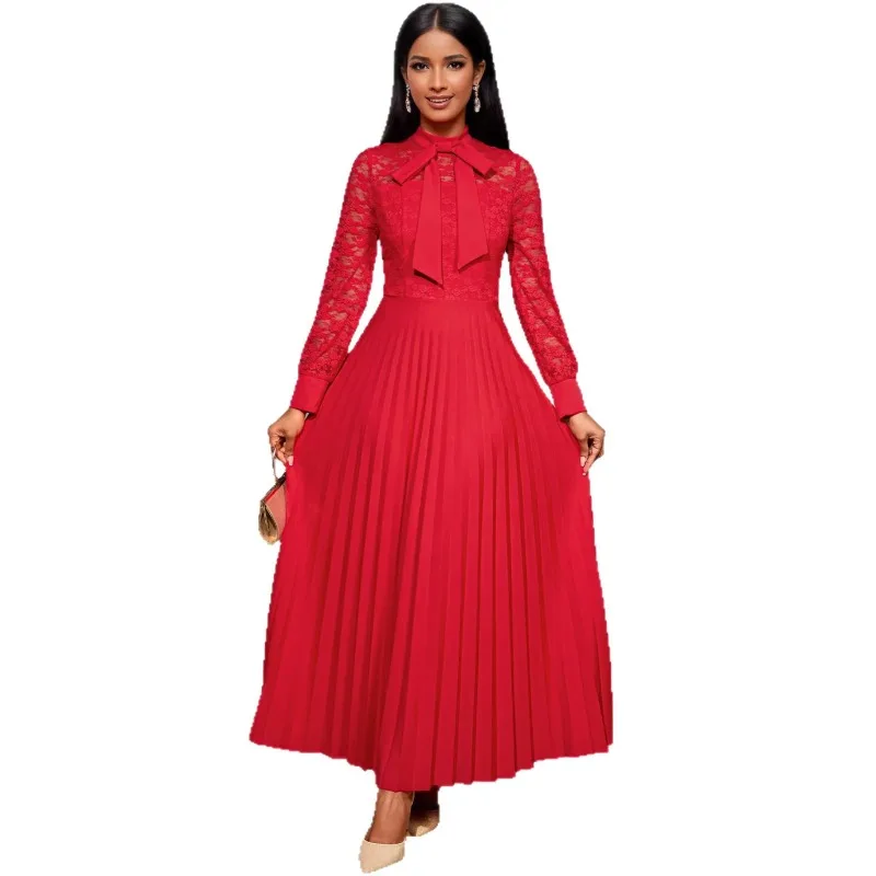 

Elegant Plus Size African Dresses for Women Autumn Long Sleeve Red Lace Party Evening Long Maxi Dress Dashiki Africa Clothing