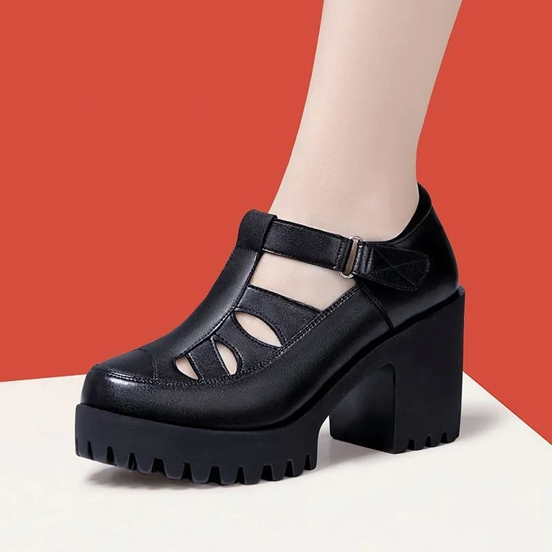 8 centimetri di Piccola Taglia 32-43 Testa Chiusa Scarpe di Cuoio Genuini Sandali Della Piattaforma Grosso 2024 Blocco Tacchi Alti Sandali