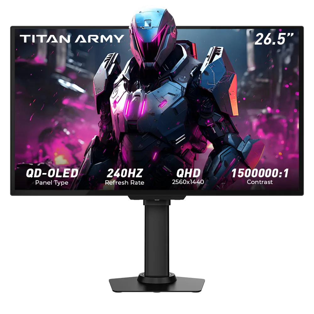 TITAN ARMY G2785S gamingmonitor, 26,5 inch QD-OLED-scherm, 2560 x 1440, randloos ontwerp, 240 Hz, 0,03 ms GTG, 1,07 miljard kleuren, compatibel met FreeSync, ondersteunt PIP/PBP-split-scherm, 100 mm x