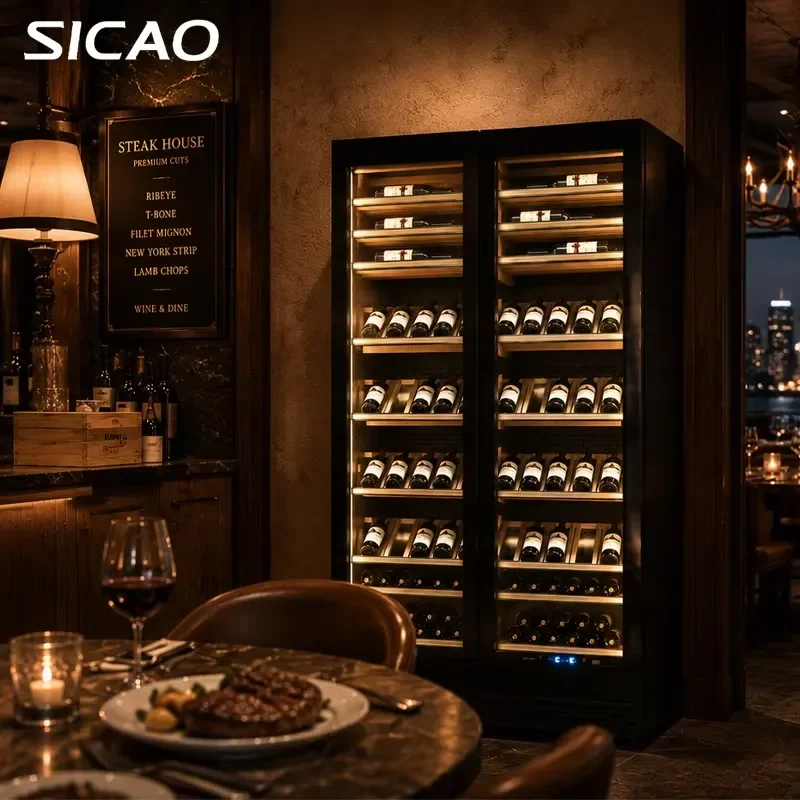 Custom Wine Cooler Stainless Steel Glass Door Refrigerator Bespoke Wine Cellar Fridge for Home Commercial Bar Restaurant Use