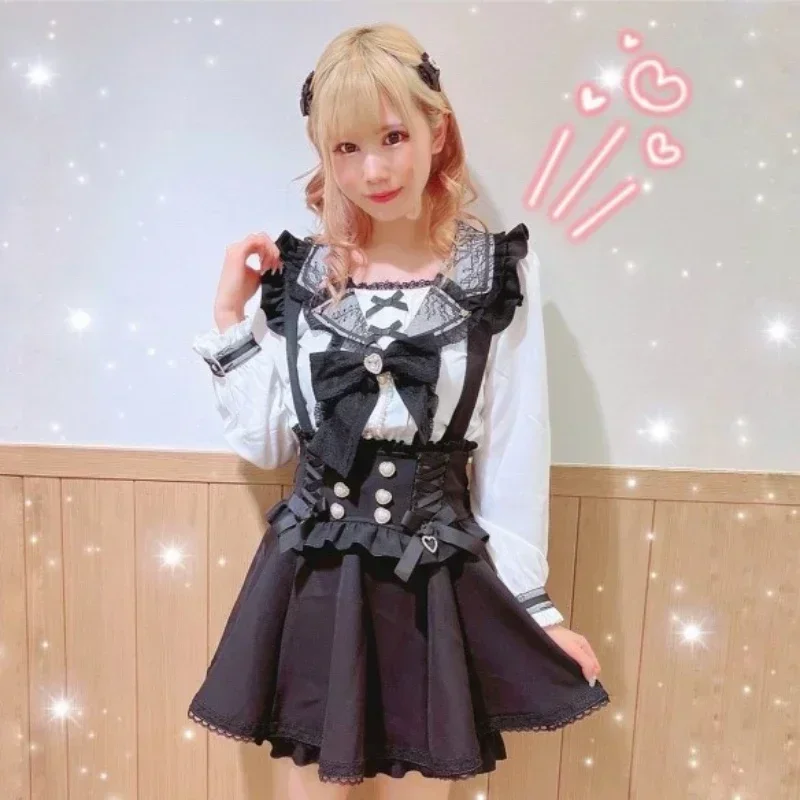 

Vintage Lolita Suspender Skirts for Women Cute Bow Bandage Ruffles Slim Lolita Plaid Black Pink Skirt Summer Kawaii Mini Skirt
