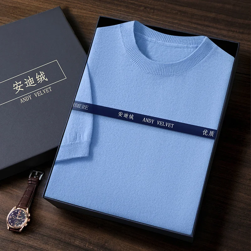 Spring Summer Men's Wool Sweater T-Shirt Short Sleeved Knitted Sweater Solid Color Round Neck Business Casual Pullover Outerwear