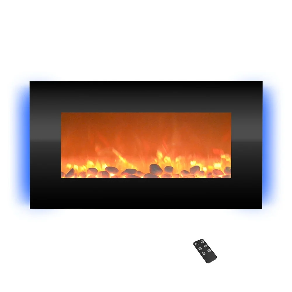 30 Inch Wall Mounted Electric Fireplace with Remote Control Adjustable Heat Timer 13 Backlight Colors 4 Brightness Options