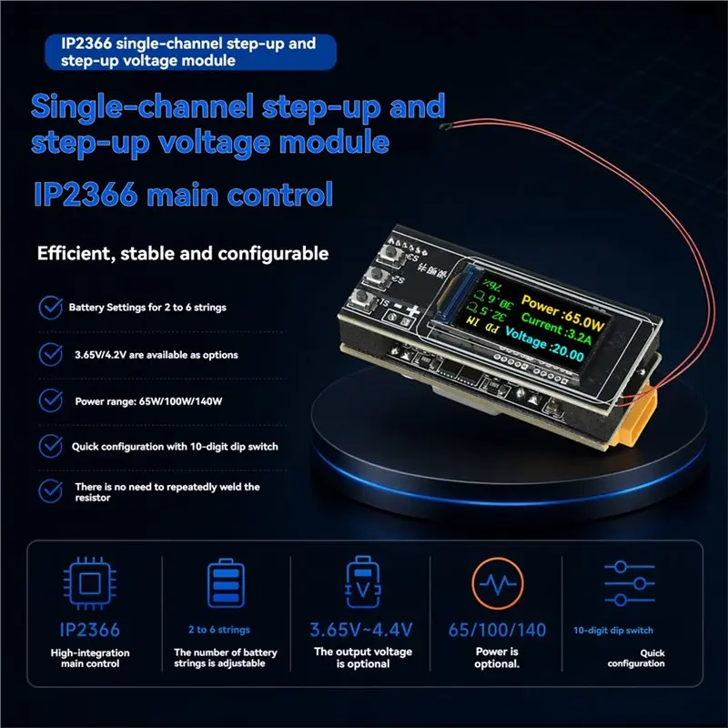 ABZZ-Fast Charging Module PD 140W 0.96-Inch Screen 2-6S Lithium Battery Support Charging Board IP2366 Buck-Boost Board 65W/100W/