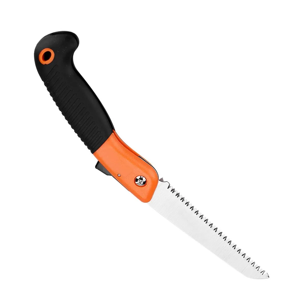 Orange Folding Pruning Saw Triple-Cut Teeth Anti-Slip Handle Tree Trimming Saw Safety Lock Manganese Steel Hand Pruning Saw