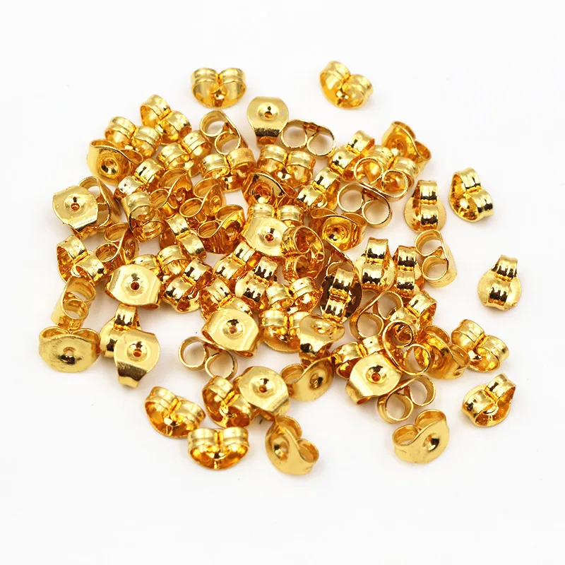 100pcs/Lot High Quality Stainless Steel Gold Plated Earring Back Plug Earring Settings Base Ear Studs Back Stopper Wholesale