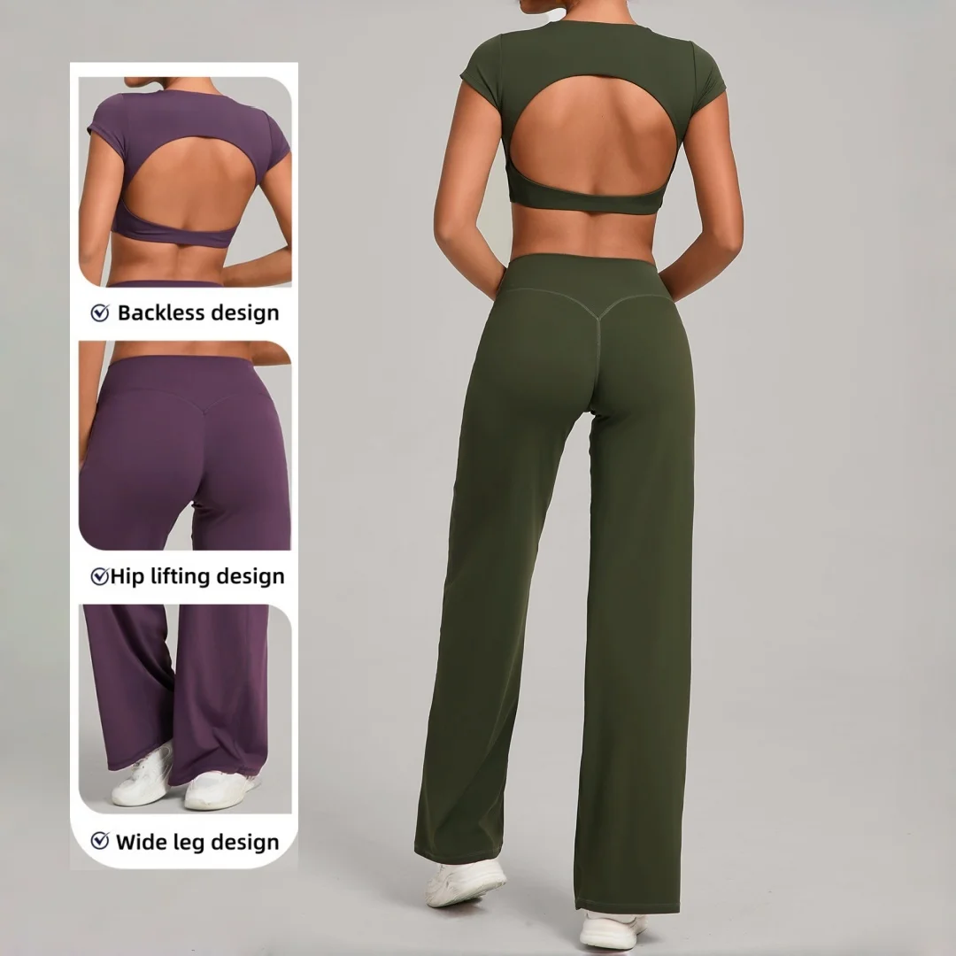 

Tight Backless Quick-Drying Yoga Suit High Waist Hip Lift Straight-Leg Pants Sports Fitness Running Workout Clothes Gym Yoga Set
