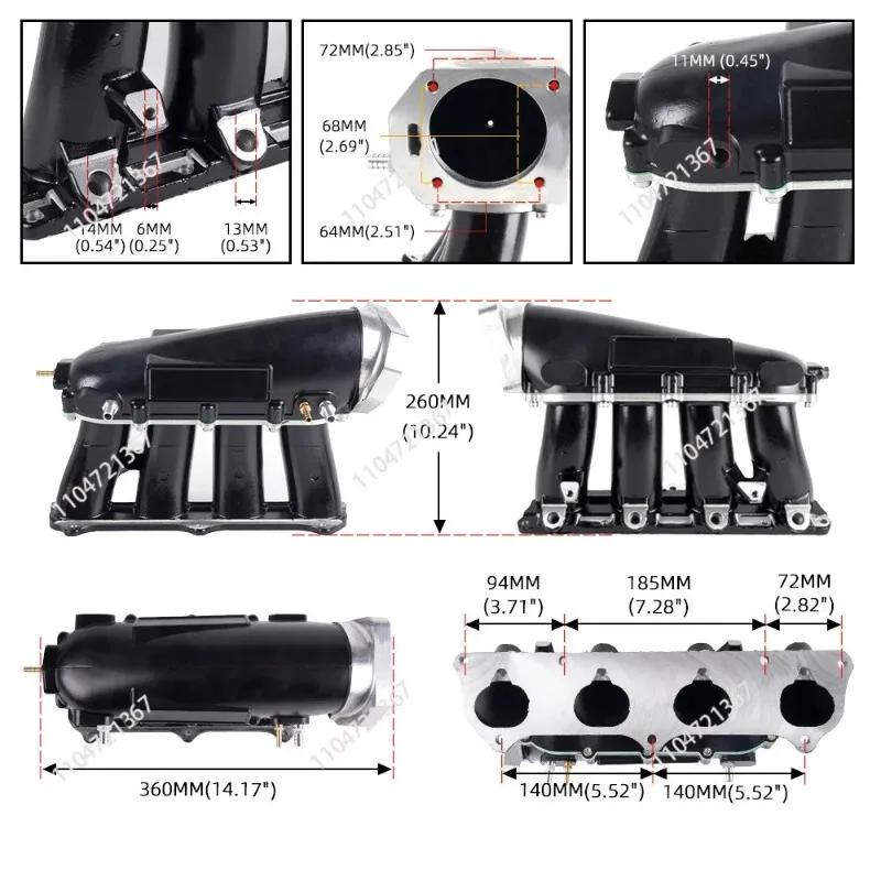 

for K20A/A1/Z1/K24A1 Automotive modified split intake manifold 1pcs