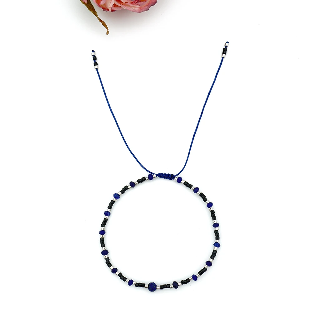 New Japanese and Korean Style Lapis Lazuli Silver and Black Women's Bracelet, Couple's Bracelet, Imported Miyuki Db Antique Beads, Simple Ultra-Fine Small Bracelet Jewelry
