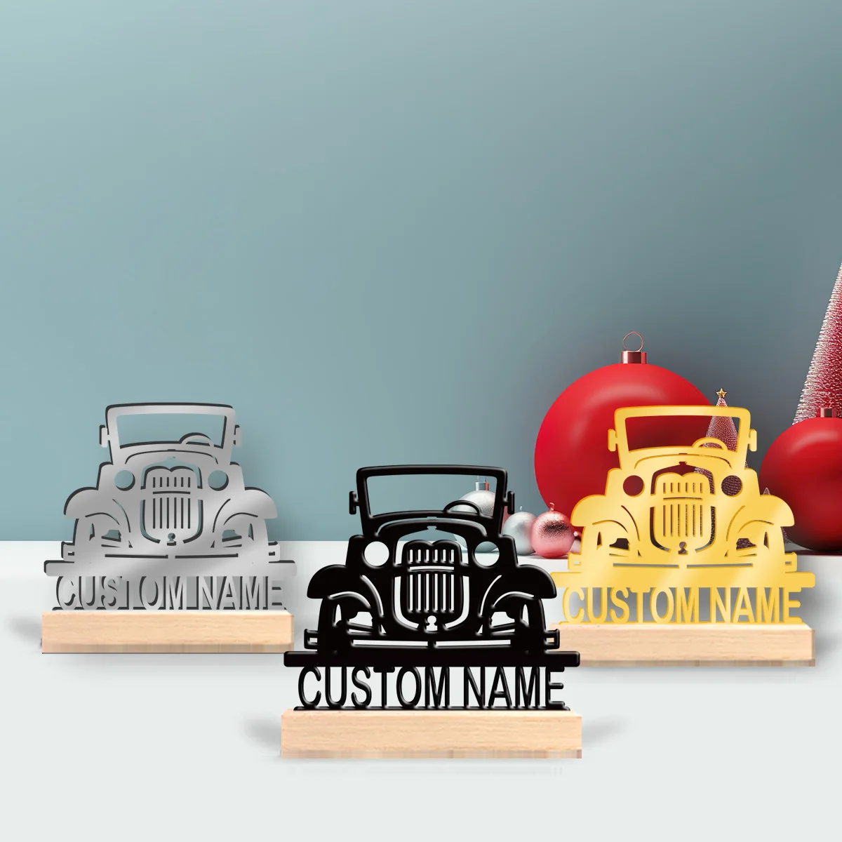 1pc Desktop Metal Ornaments Custom Content Equipped with A Wooden Base Office Decoration,Christmas and Housewarming Gifts