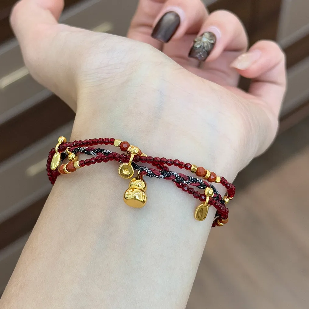 

New Arrival Multilayer Red Beads Braided Women's Bracelet Fashionable Retro Lucky Charms Pendant Wristband Jewelry