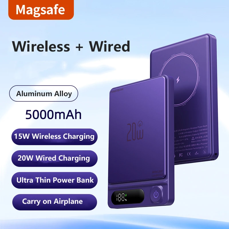 

Aluminum Alloy 15W Magnetic Wireless Power Bank PD20W Fast Charging for iPhone 17 16 Samsung Magsafe Powerbank External Battery