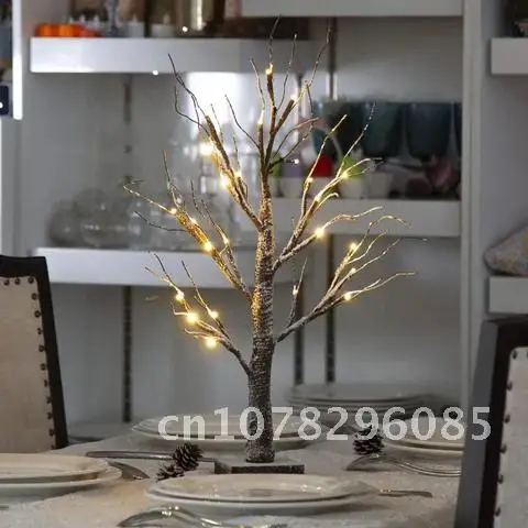 Battery Powered LED Birch Tree Light up Night Lamp Fairy Spirit Warm White Tabletop Light for Home Party Festival Holiday Decor